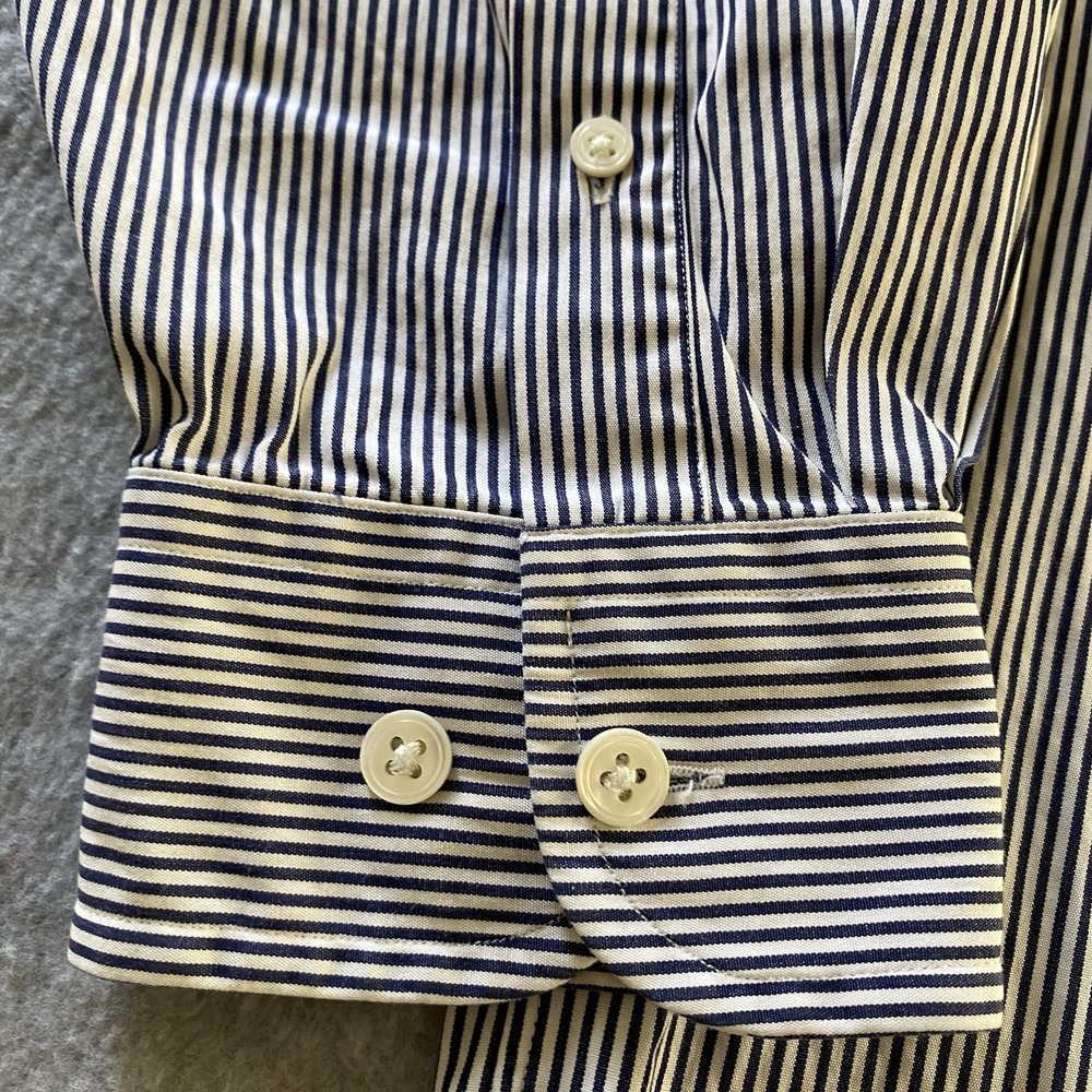 Faconnable Shirt 5 16.5R Navy Stripe Button Up 100% Cotton Long Sleeve France‎ - Picture 8 of 16
